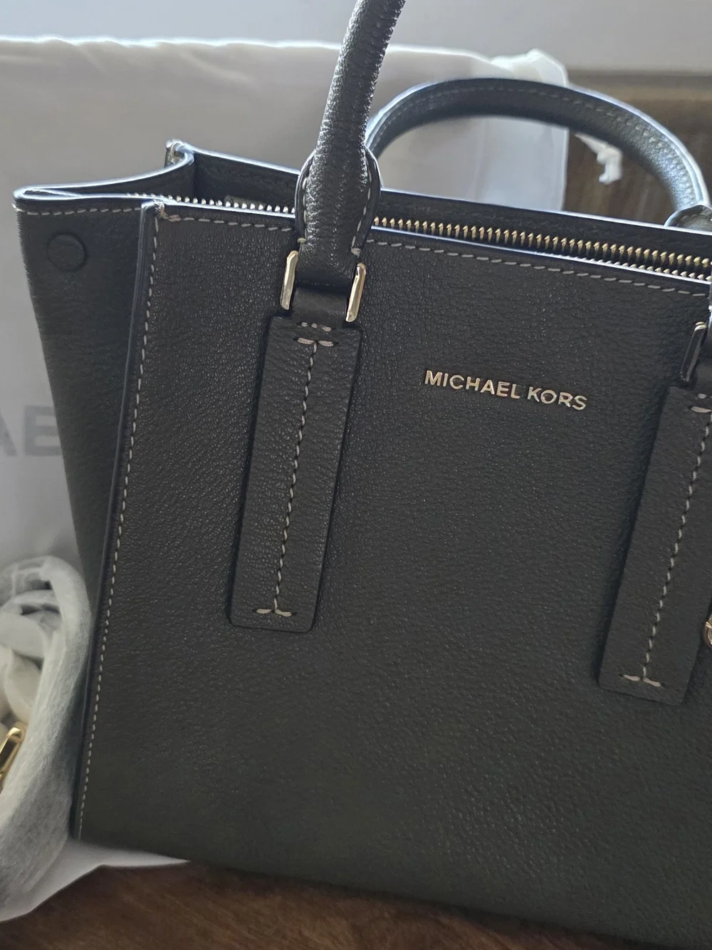 Michael Kors Olive Pebbled Leather Medium Satchel